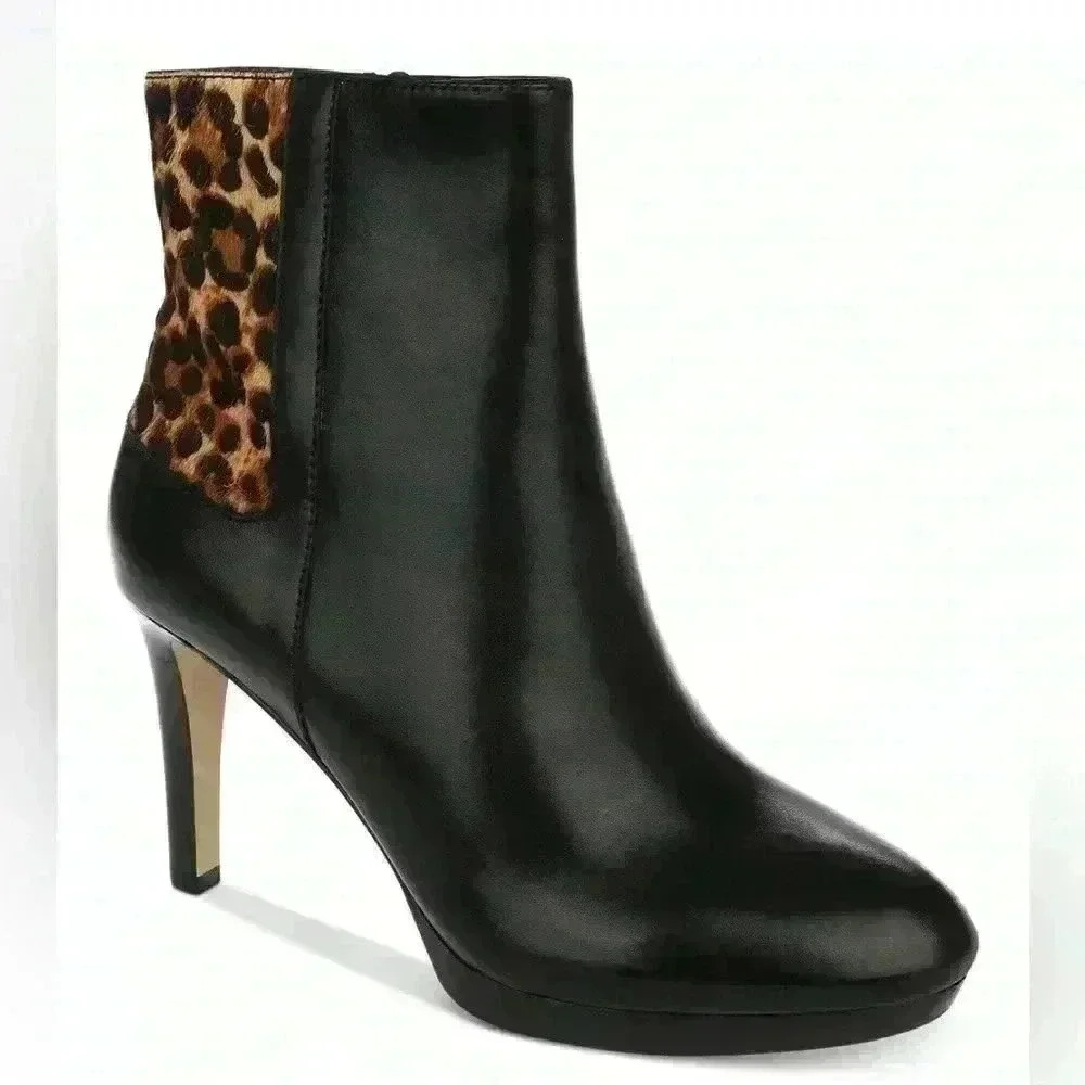 Tahari Serena Booties Black with Leopard size 5